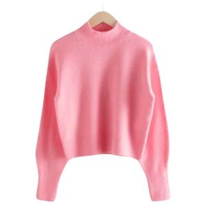 & Other Stories • Small -Pink •Mock Neck Drop Shoulder Wool Blend Ribbed Sweater